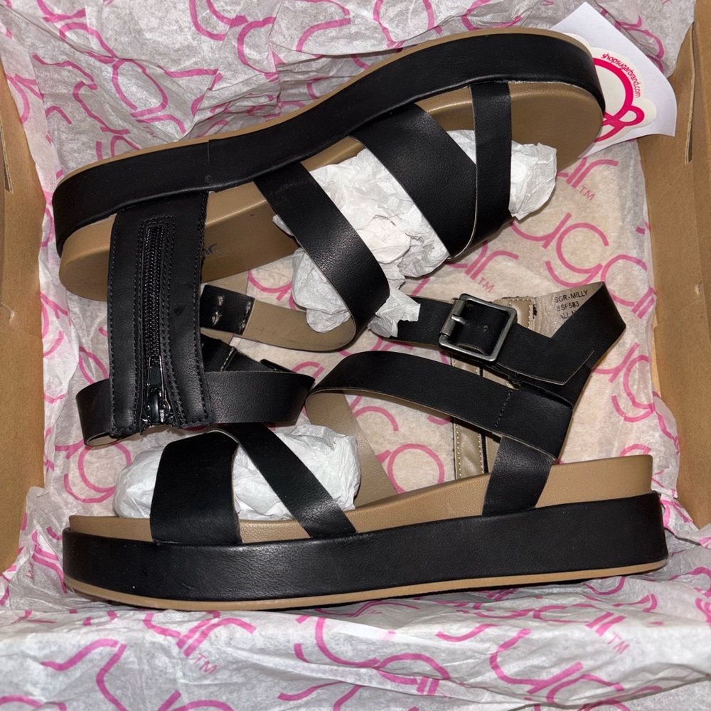 Sugar Black Platform Sandals with Strappy Design
